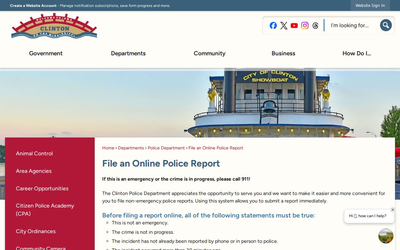 Clinton criminal records and online police report intake rules