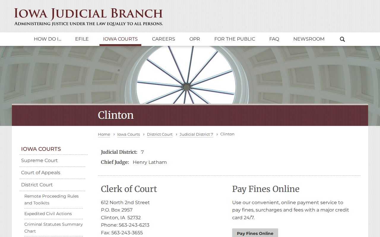 Clinton County criminal court cases District Court contact page