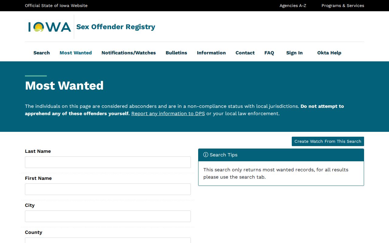 Clinton County sex offender registry noncompliance warrant search
